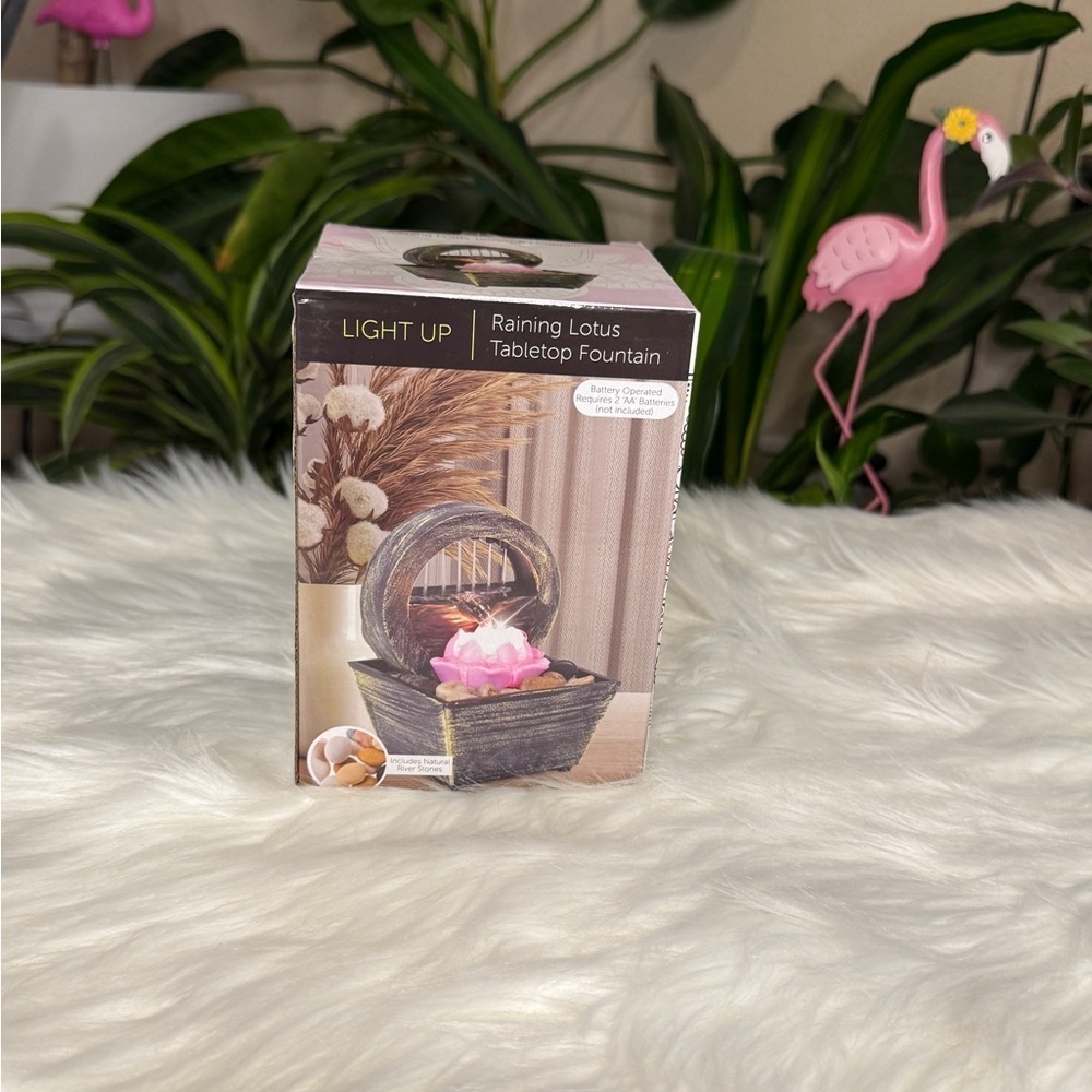 Light Up Raining Lotus Tabletop Fountain - Black and Pink